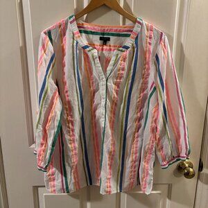 Talbots Women's Sensation Striped Brightly Colored Button Up Blouse ~ XLP